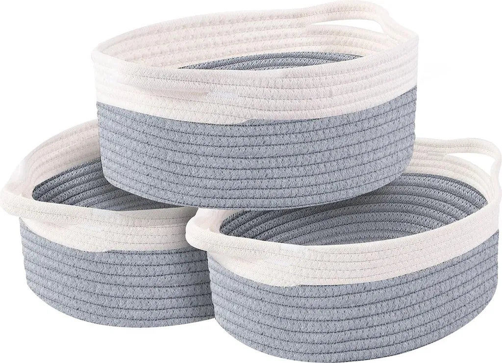 Paniers décoratifs bicolores gris en fibre de coton souple et robuste