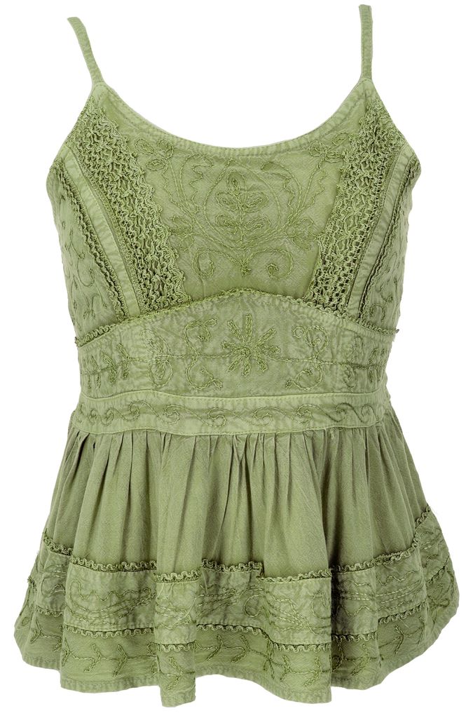 Besticktes Top Boho Chic, Lockeres Sommertop - Grün, Damen, Viskose, Tops & T-Shirts