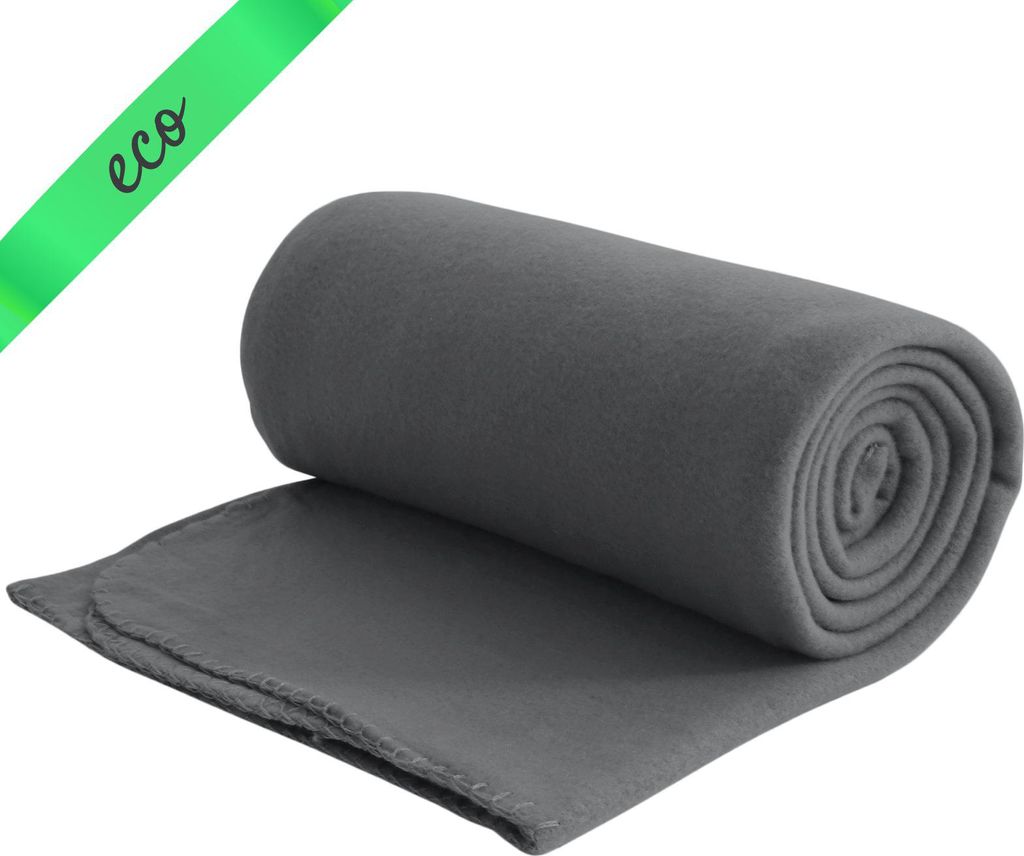 Eco Fleecedecke dunkelgrau aus 100% recyceltem Material + OEKO-TEX 130x160 ca. 400 g schwer mit Anti-Pilling und Kettelrand