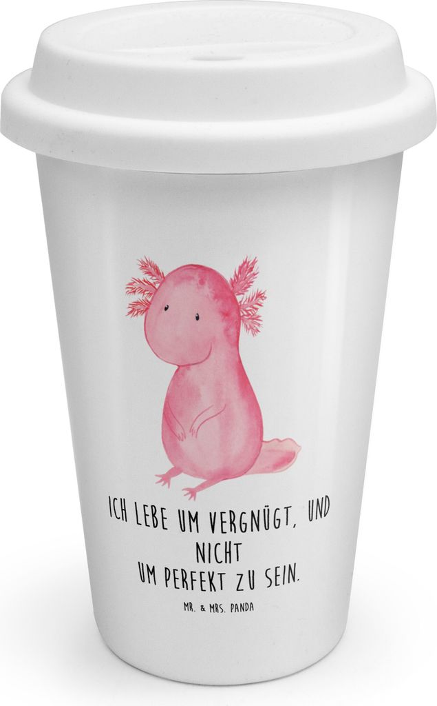 Mr. & Mrs. Panda To Go Becher Axolotl Niedlich - Weiß - Geschenk, Axolot, Mehrwegbecher, Zufrieden, ToGo Kaffeebecher, Freundin, Liebe, Lebensweis...