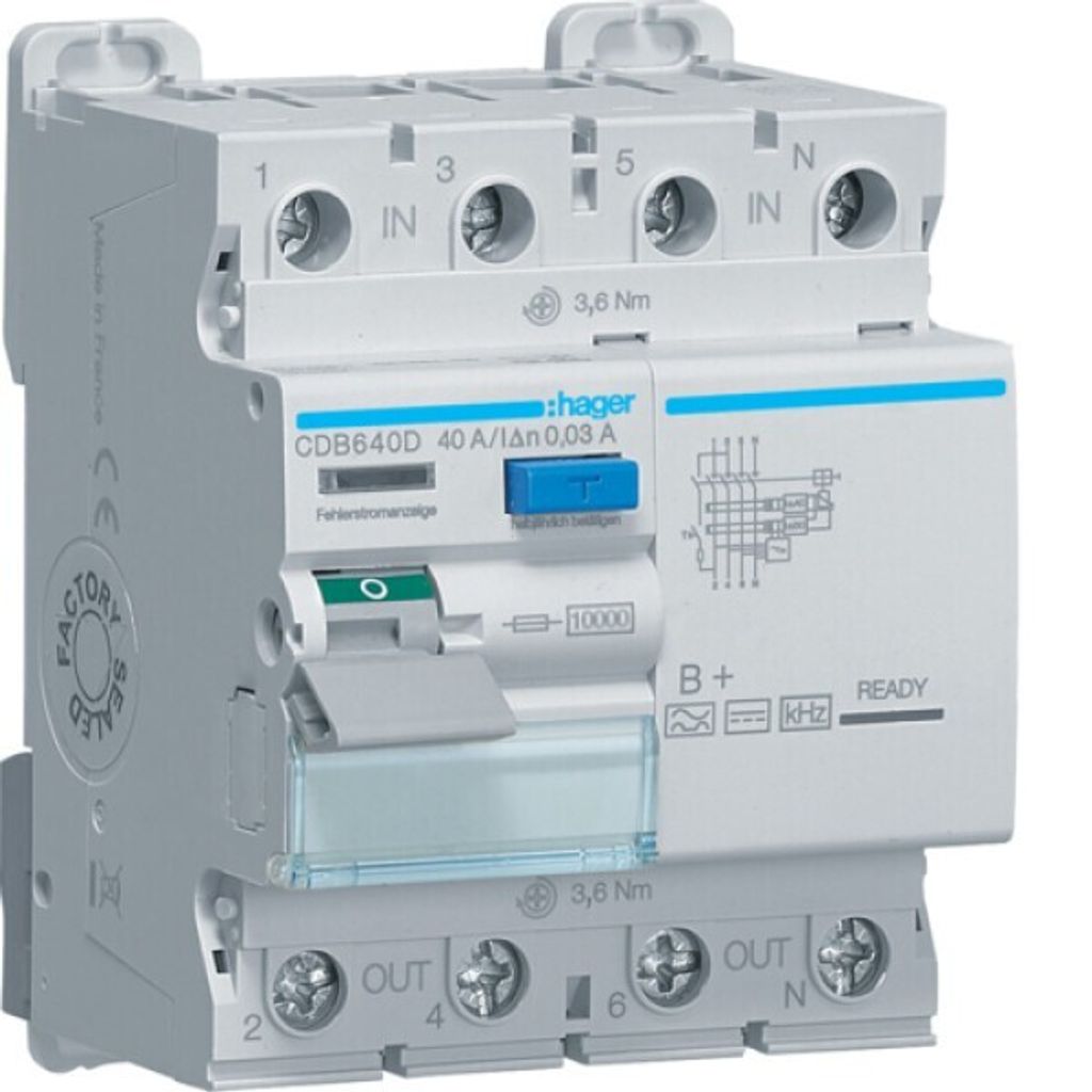 Hager FI-SCH. 3P+N 10KA 40A 30MA B+ (CDB640D)