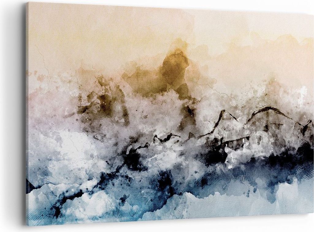 Bild auf Leinwand - Leinwandbild - Einteilig - Abstraktion Wolken Berge - 120x80cm - Wand Bild - Wanddeko - Wandbilder - Leinwanddruck - Bilder - W...