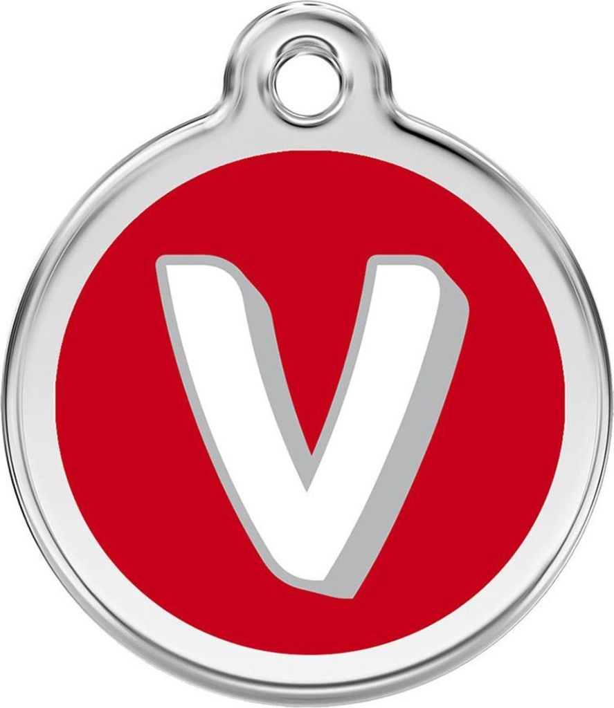 RedDingo Hundemarke mit individueller Gravur Buchstabe V rot, Größe: M