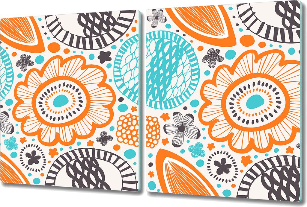 Glas-Herdabdeckplatte Glaskeramikfeldabdeckung Spritzschutz - 2x 40x52 cm - Pastellfarben Blumen