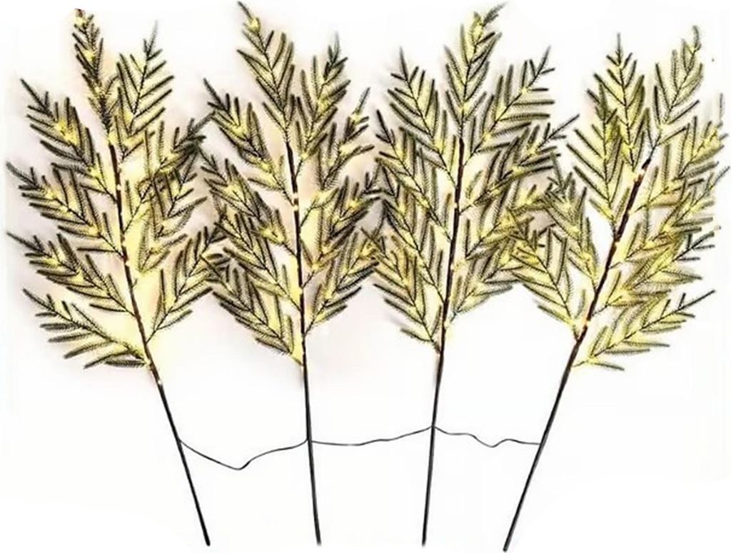8 Stück beleuchtete künstliche Kiefernzweige, 89 cm (35 Zoll), Weihnachtsgrün, Norfolk-Kieferzweige mit LED-Lichtern, künstliche Zedernzweige f...
