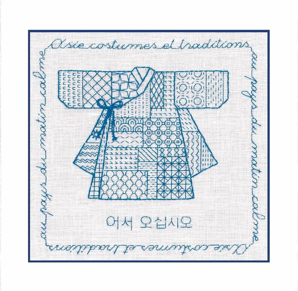 Zestaw do ściegu liczonego Le Bonheur des Dames "Korean Kimono Sashiko Style", 16x16cm