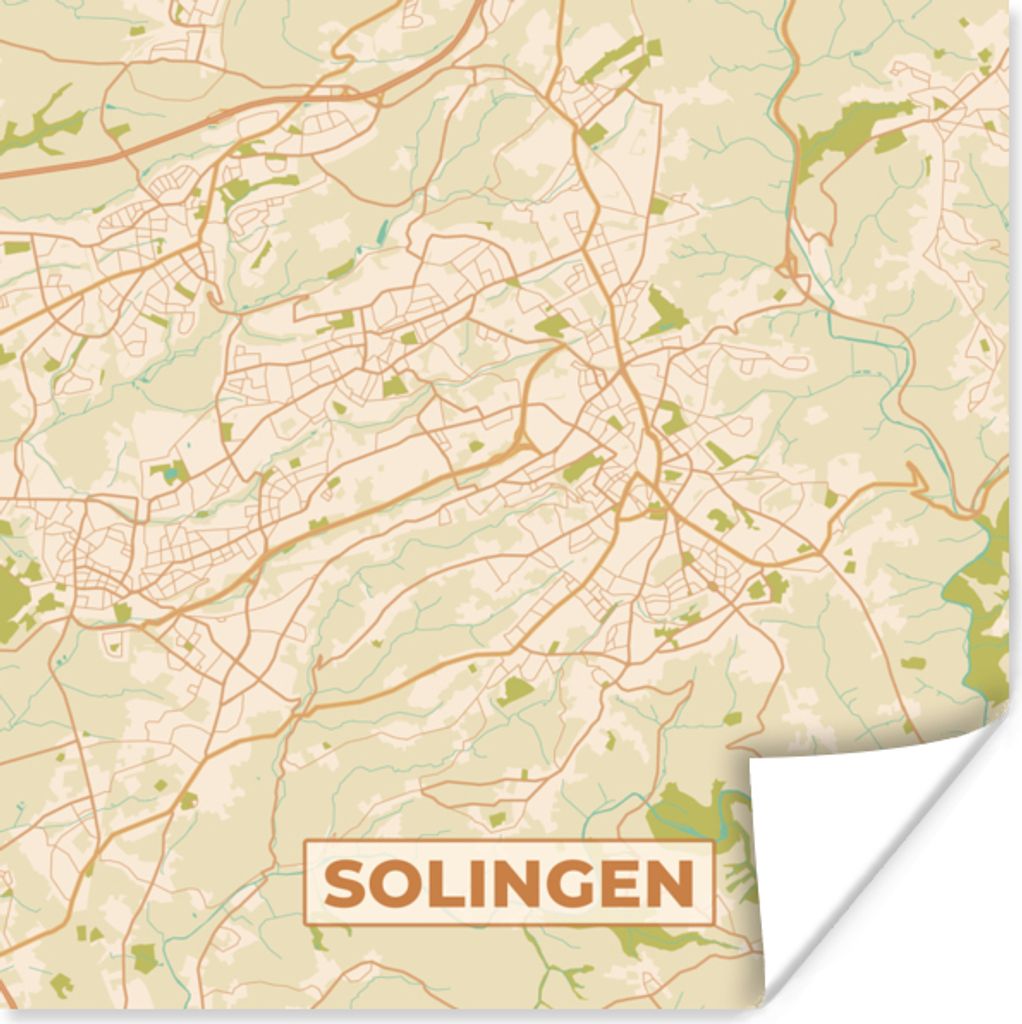 MuchoWow Poster Stadtplan - Solingen - Stadtplan - Vintage 50x50 cm - Wohnzimmerdekoration
