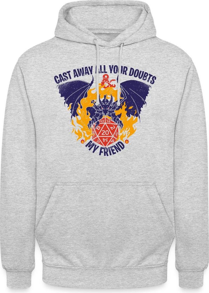 Spreadshirt Dungeons And Dragons Höllenfeuer Drache D20 Würfel Uni Hoodie, L, Hellgrau meliert