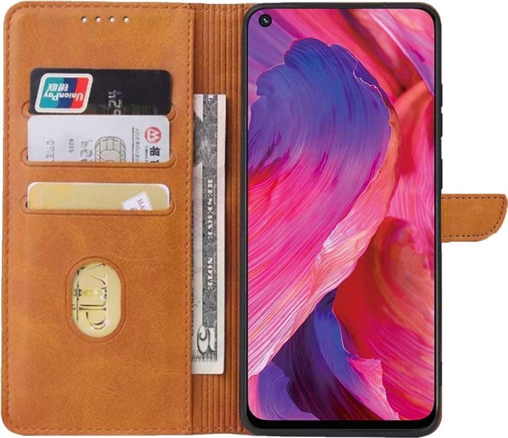 Geschikt voor Oppo A54 5G Telefoonhoesje Kunstleer met Magnetisch lipje en Pasjeshouder Book Case met Klepje - Bruin - Smartphonica