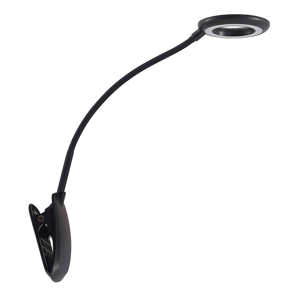 Prios LED-Klemmleuchte Harumi, schwarz, Akku, USB, 51 cm
