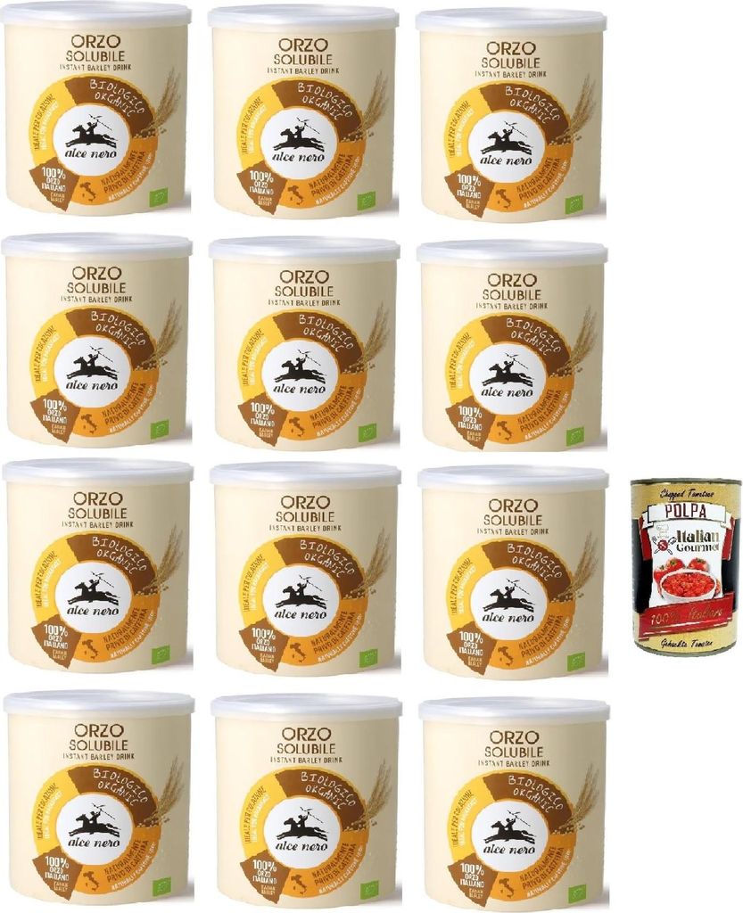 Alce Nero Orzo solubile, Classico Instant lösliche Gerste Getreidekaffee kaffee, 12x 125g + Italian Gourmet polpa 400g