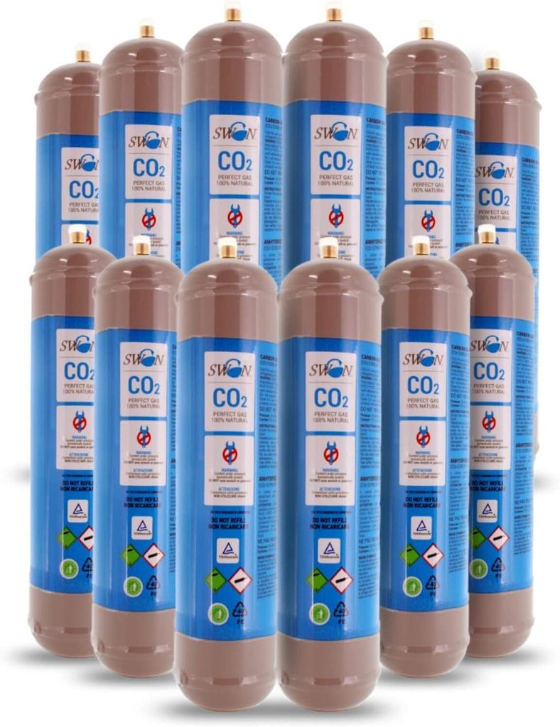 12× CO2 Einwegflasche 600 g – M11x1 Anschluss – E290 Lebensmittelqualität – für Wassersprudler