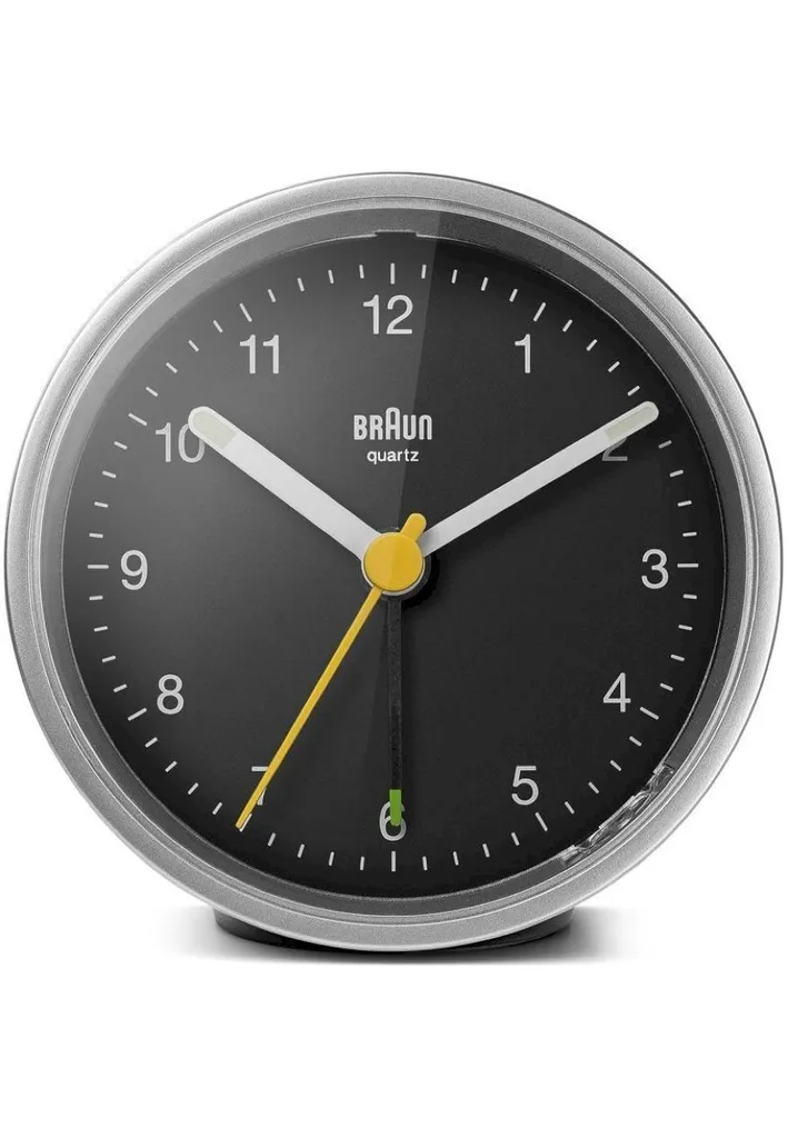 Braun BC 12 SB Réveil à quartz argenté et noir pour table de chevet