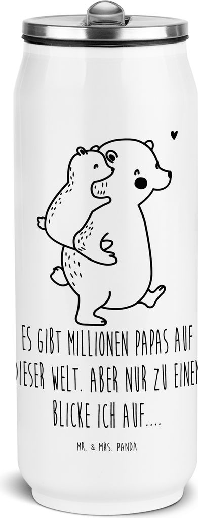 Mr. & Mrs. Panda Wasserflasche Papa Bär - Weiß - Geschenk, Geburtstag, Thermosflasche, Trinkflasche, Vatertag, Edelstahl, Isolierflasche, Sportfl...