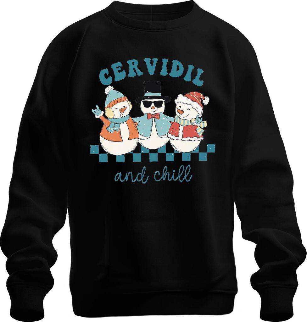 Cervidil and chill Weihnachten Schneemänner lustig Retro Uni Sweatshirt Pullover, Schwarz, XL