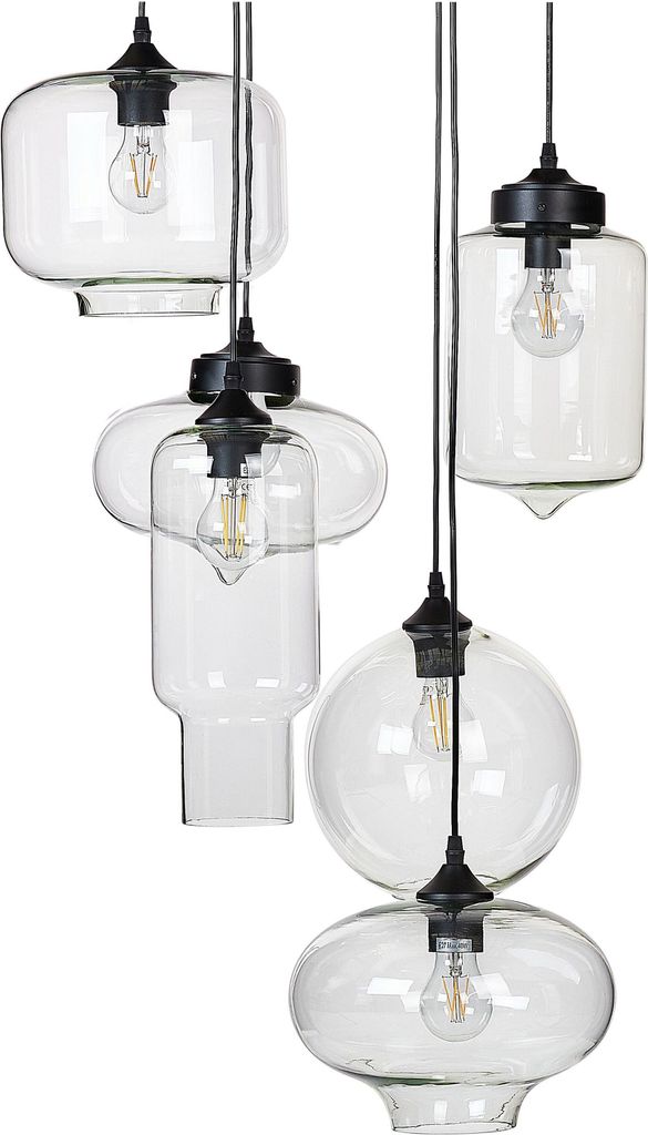 BELIANI Hängelampe Transparent Glasschirme Schwarz Eisen 6 Leuchte Modernes Design Wohnaccessoires Wohnzimmer
