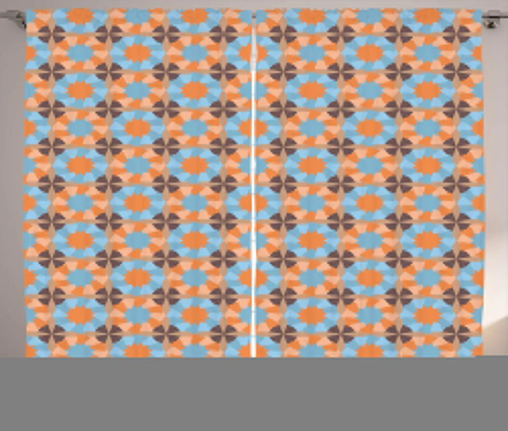 Rideau Polygonal Rétro Amande et Pêche 280x225cm avec Boucles Incluses