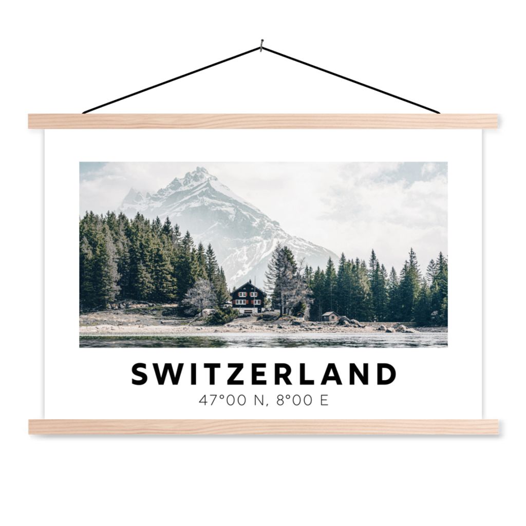 MuchoWow Textilposter Schweiz - Berg - Chalet - Grün 60x40 cm mit holzfarbenen Rahmen - Bilder
