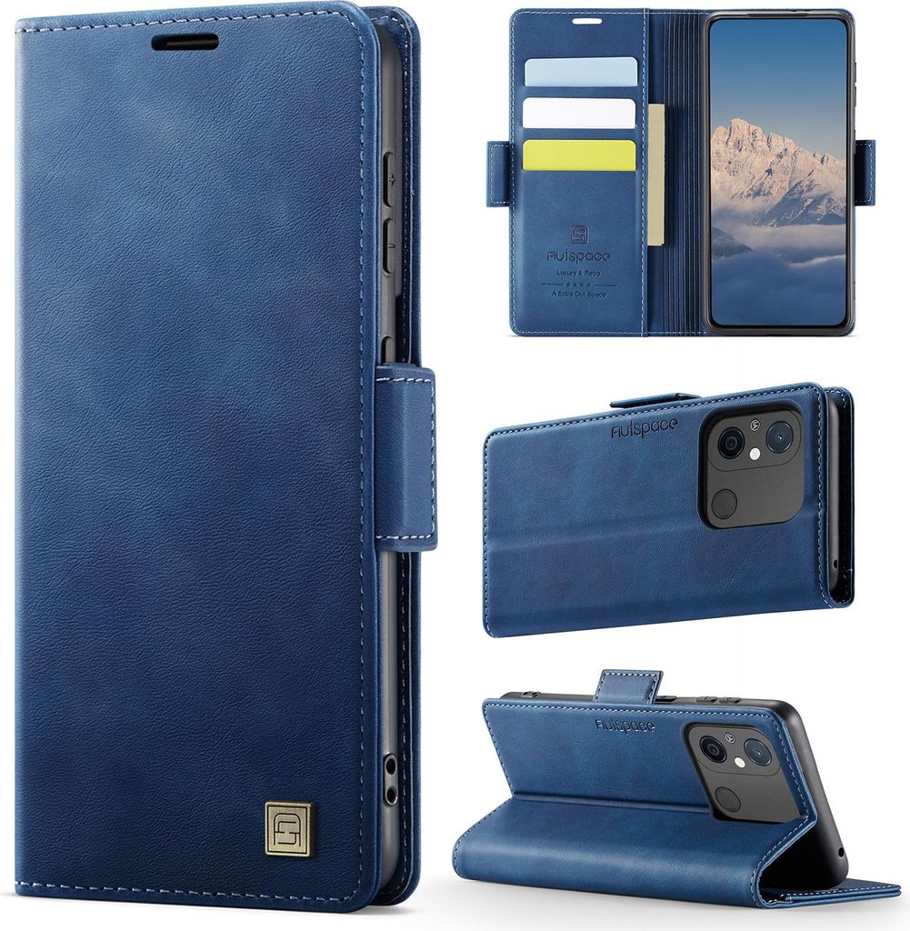 Lederhülle für Xiaomi Redmi 12C / Redmi 11A, RFID Schutz Handyhülle mit Magnetverschluss, Kartenfächern und Ständer Blau