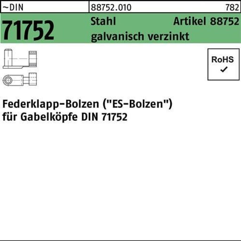 Reyher Federklapp-Bolzen ART 88752 ES-Bolzen ES 10 x 40 Stahl gal (10 Stück)