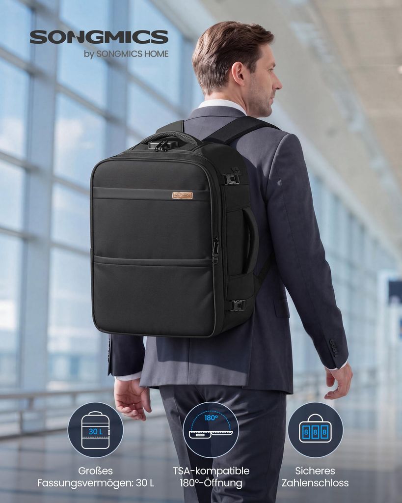 SONGMICS Handgepäck Rucksack für Ryanair, Wasserdichter Produktbild 