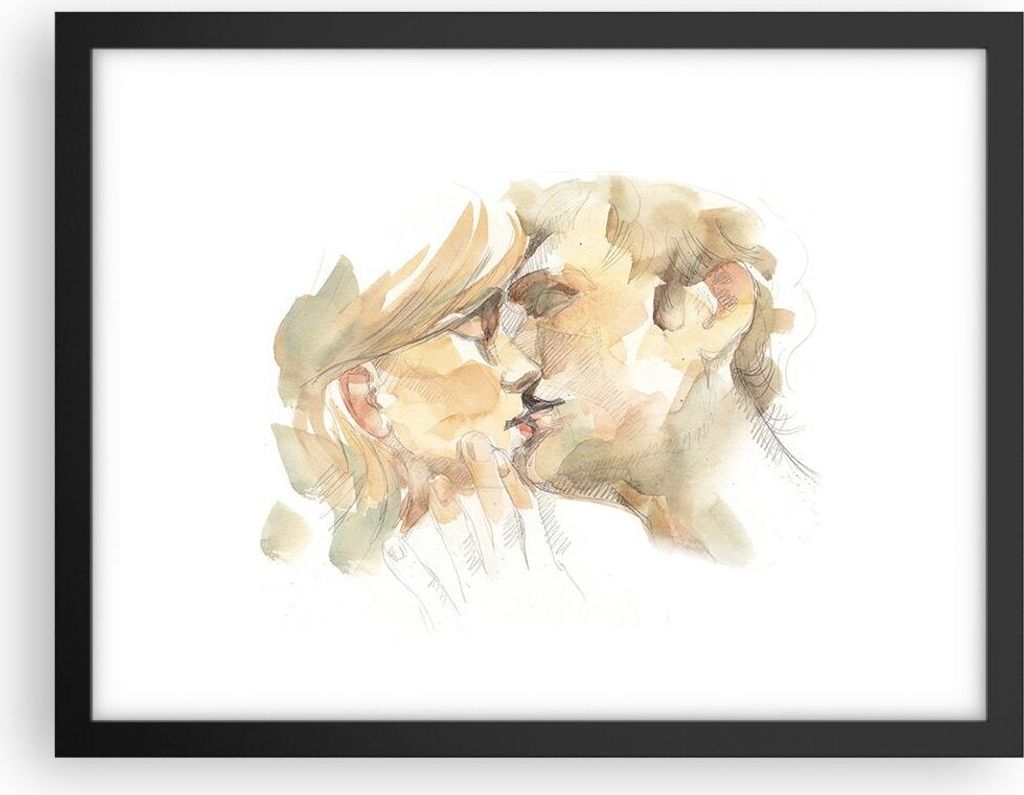 Gerahmtes Poster - Schwarzer Rahmen - Kuss Paar Liebe - 40x30 cm - Wand Bild - Wanddeko - Wandbilder - Kunstposter - Wandposter - Bilderrahmen - Bi...