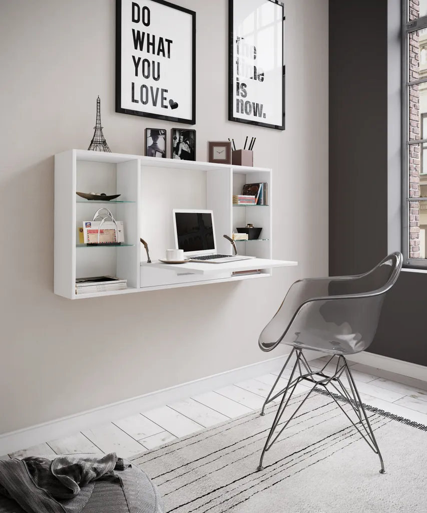 Gagnez de la Place avec le Bureau Mural Teala VCM - Table Bois Compacte