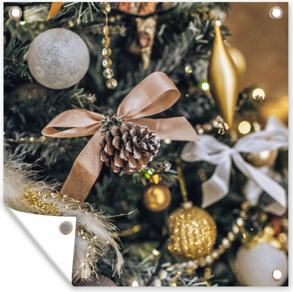 MuchoWow 50x50 cm Outdoor-Poster Gartendeko Sichtschutz Garten Poster für den Garten Eine Nahaufnahme von Weihnachtsbaumschmuck