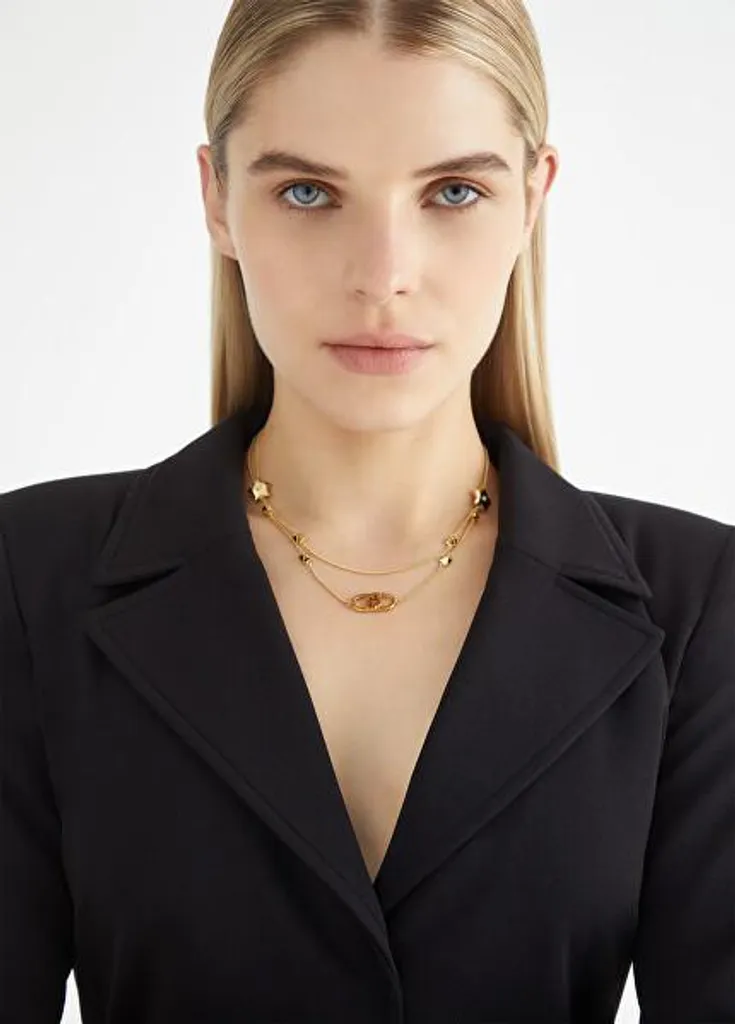 Collier acier double chaîne résistant à l'eau - Bijou mode LJ2206 chic - 2