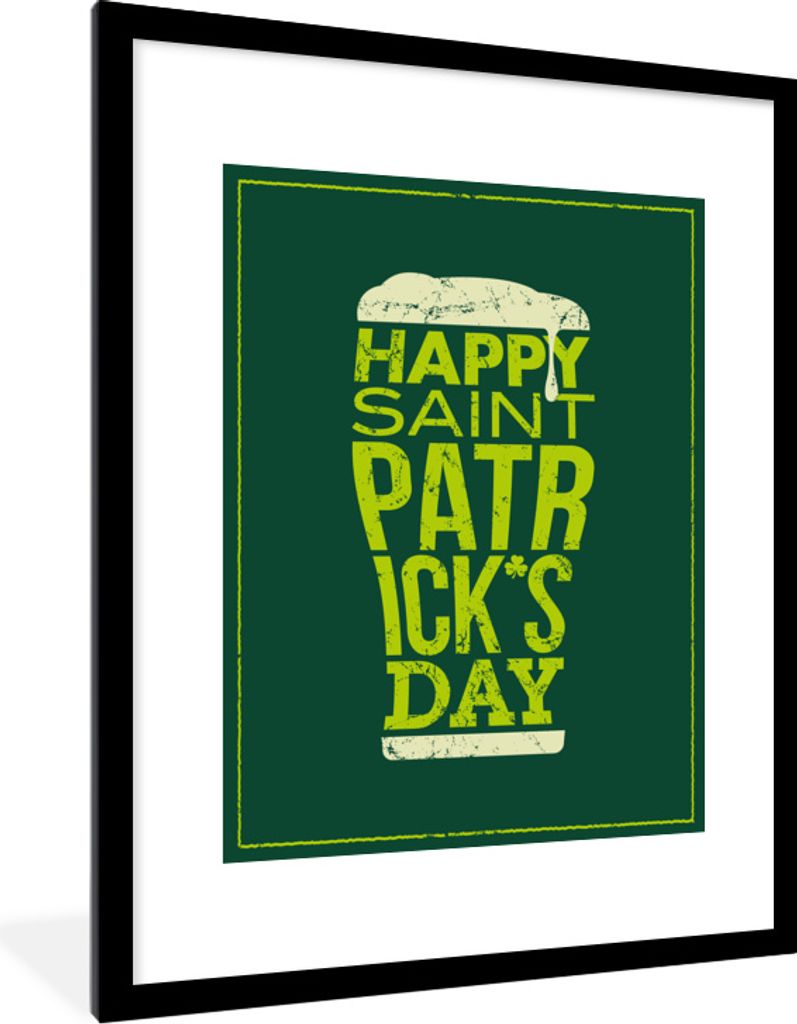 MuchoWow MuchoWow Gerahmtes Poster Vintage-Poster mit St. Patrick's Day-Thema 60x80 cm - Poster mit zchwarzem Bilderrahmen - Wohnzimmer - Dekor...