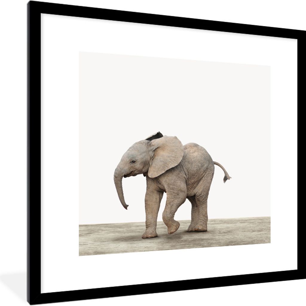 MuchoWow Gerahmtes Poster Baby-Elefant - Tiere - Kinder - Mädchen - Jungen 40x40 cm - Poster mit Schwarzem Bilderrahmen Wandposter Rahmen Foto B...