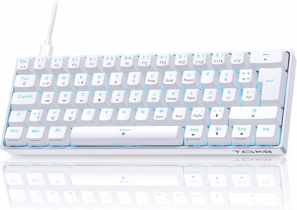 TMKB T61SE Mechanische Gaming-Tastatur, QWERTZ Deutsch, 61 Tasten, Blaue Schalter, Anti-Ghosting, 1000Hz, Ergonomisch, Kompakt für PC