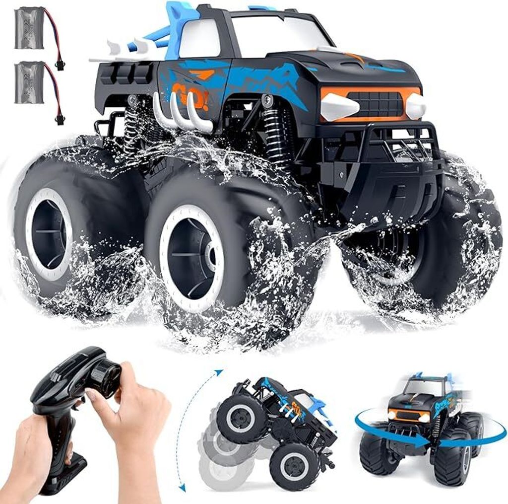 Ferngesteuertes Auto,2,4 GHz Ferngesteuerter Monstertruck, 4WD 15+ km/h Hobby Offroad RC Auto, Wasserdicht Geländewagen Auto mit 2 Batterien