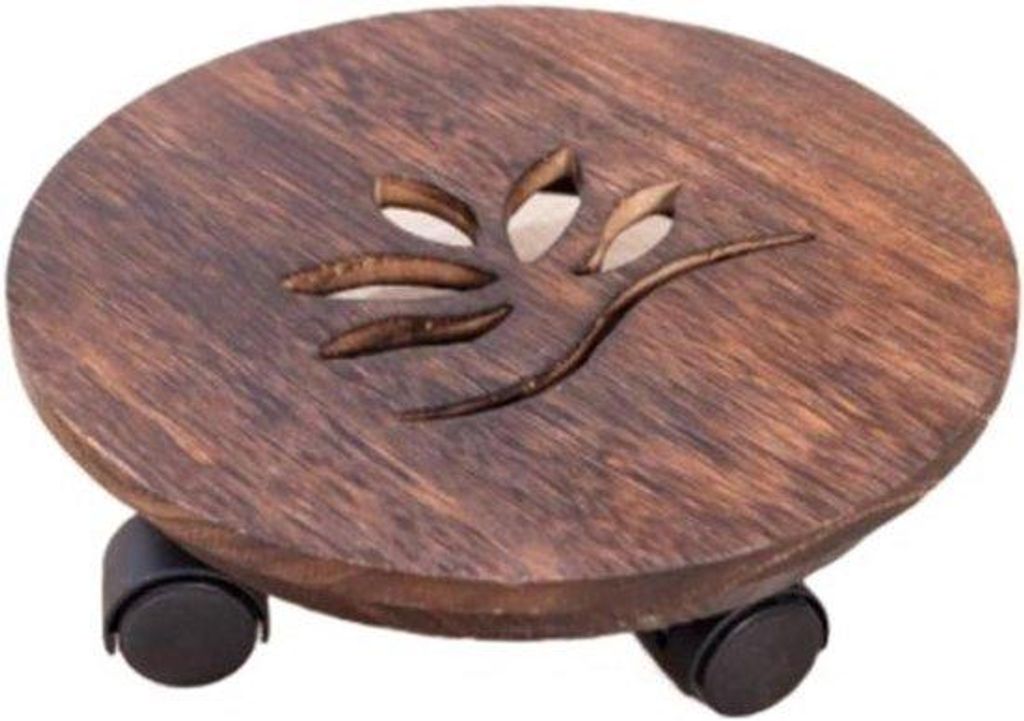 Gartenwagen aus Holz mit Gummibereifung - Transportierbare Blumenvase - Blumenwagen - Mobiler Blumenwagen (Grafik 26cm)