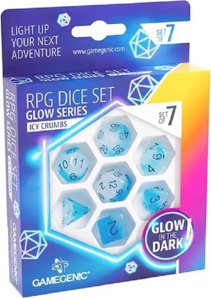 Dés de jeu lumineux pour sessions JDR nocturnes - Gamme Icy Crumbs