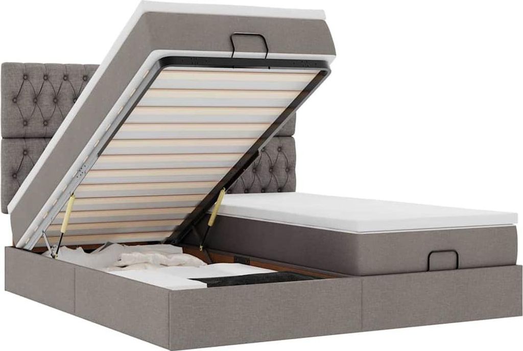 Ottoman-Bett mit Matratzen & LEDs Taupe 160x200 cm Stoff