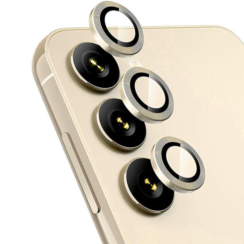 Für Samsung Galaxy S24 Aluminium Ring Kamera + H9 Tempered Hart Glas Gold