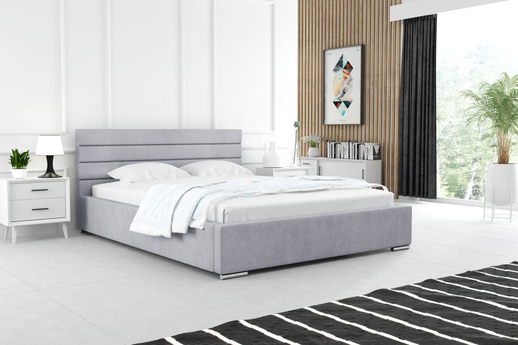 ADIDAR Noah Polsterbett 200x200cm Doppelbett - Holzrahmen mit Bettkasten und Lattenrost - Komfort (Hellgrau - Paros 06)