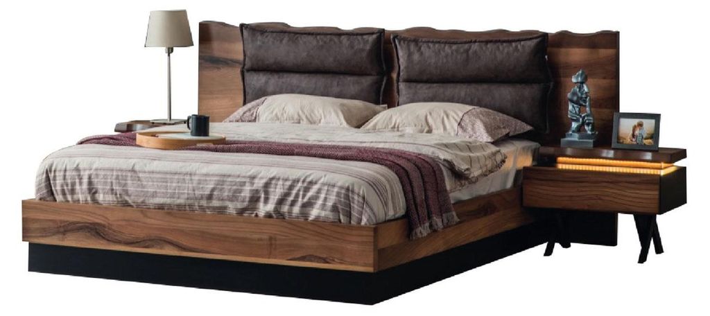 Moderne Holz Schlafzimmer Garnitur Designer Doppelbett Nachtkonsole 5tlg