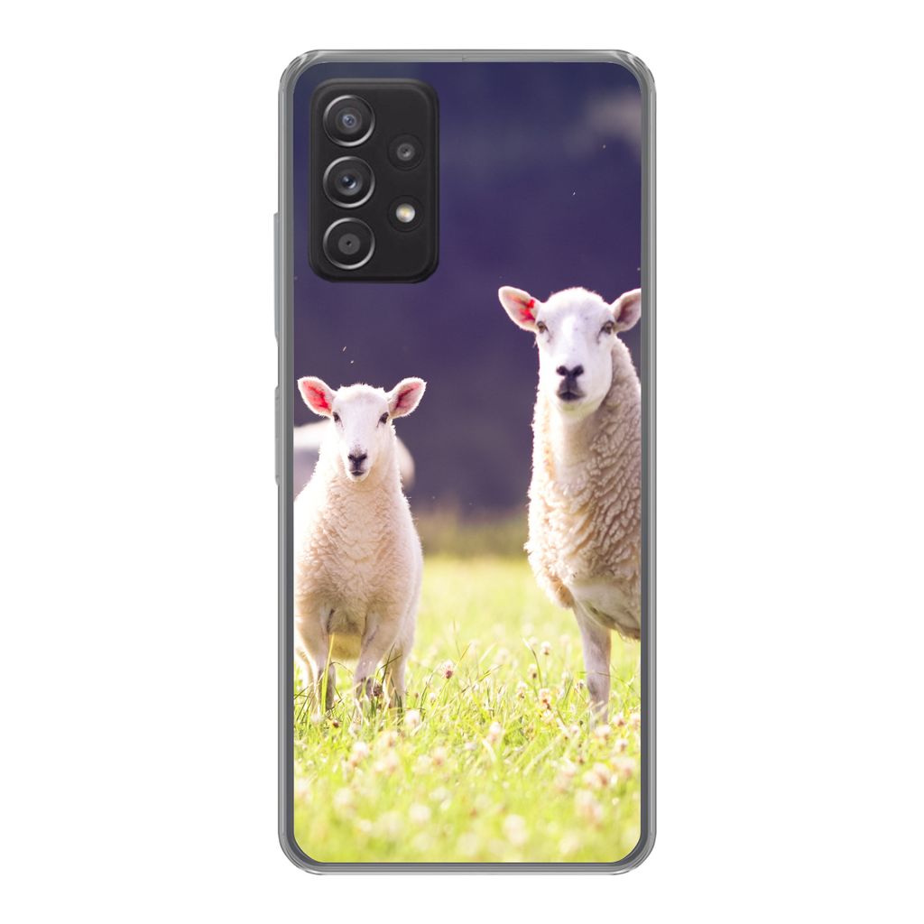 MuchoWow Handyhülle Schutzhülle Hülle für Samsung Galaxy A33 5G Schaf - Lamm - Blumen Silikon Softcase Handy Hülle - Kartenhalter