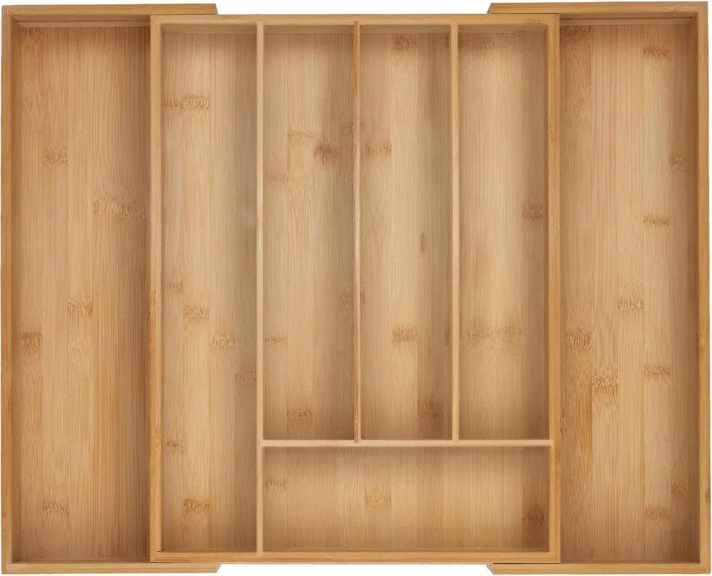 Range-couverts ajustable en bambou naturel avec séparateurs modulables