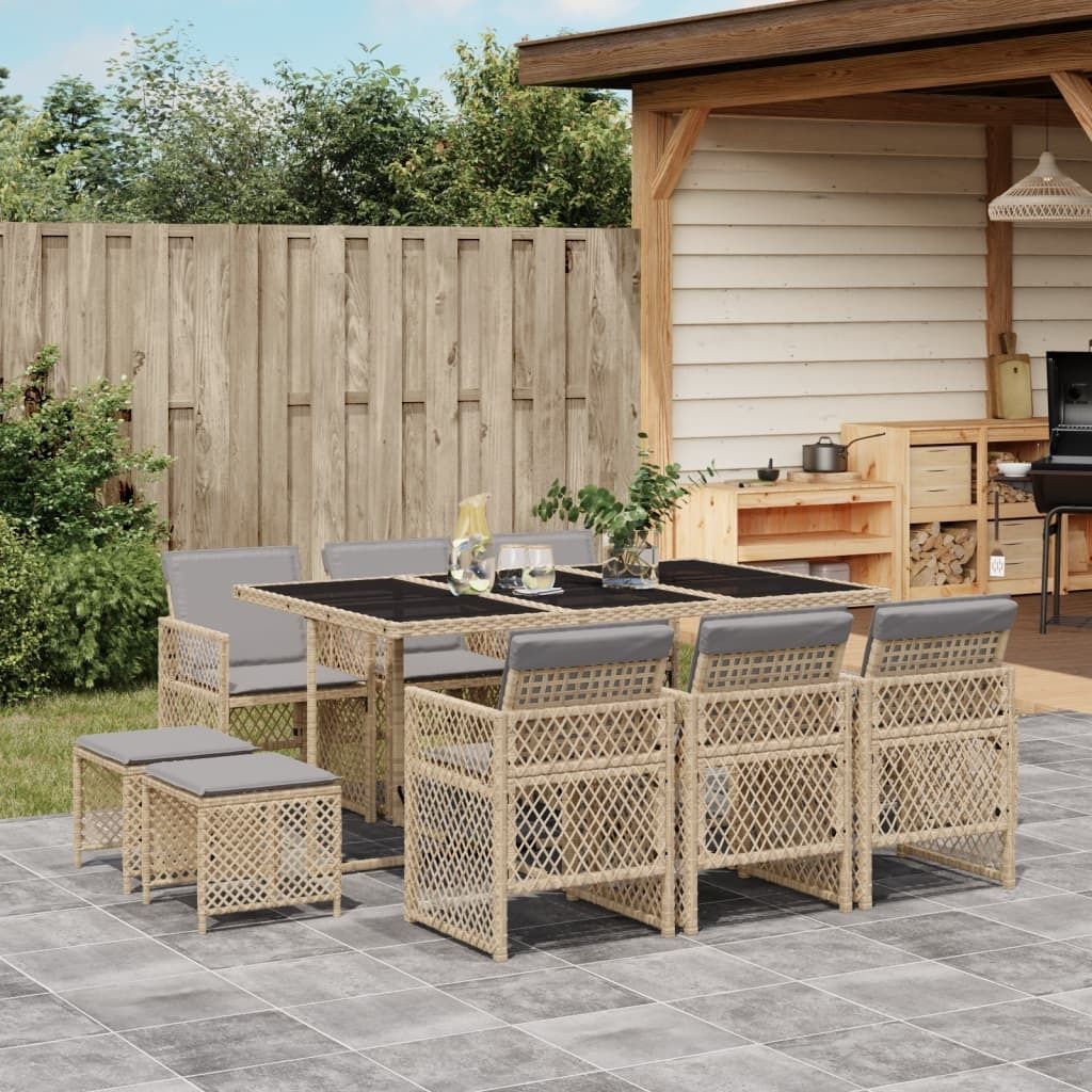 Maison Exclusive - 11-tlg. Garten-Essgruppe mit Kissen Beige Poly Rattan