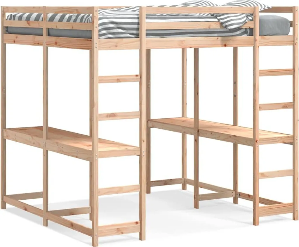 Lit surélevé gain de place 160x200 avec bureau pour studio et ado