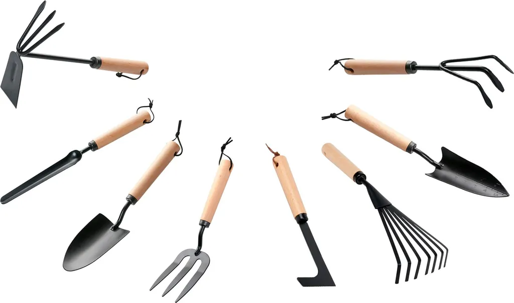 Panoplie outils de jardin en acier 8 pièces : ergonomie et résistance
