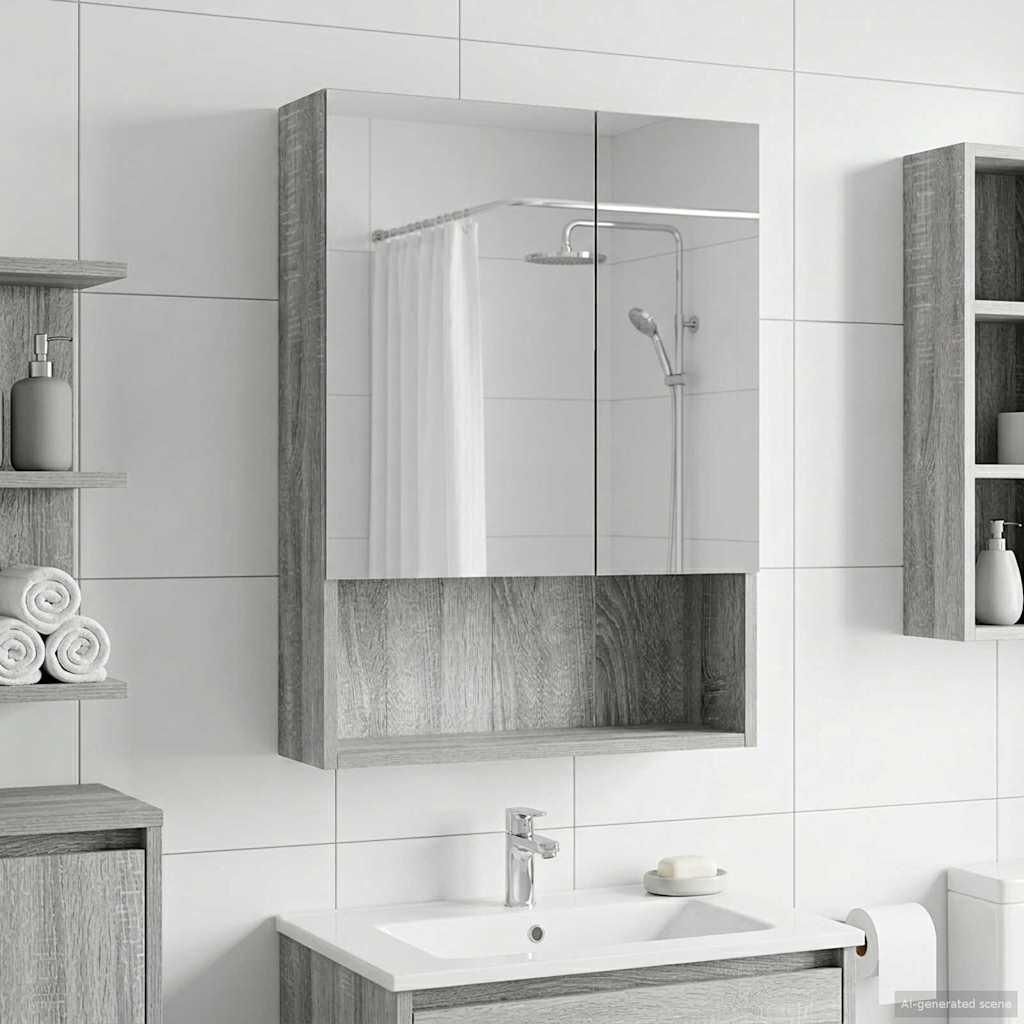 Badezimmerspiegelschrank Graues Sonoma 50 x 14,5 x 70 cm - Badspiegel DE1869