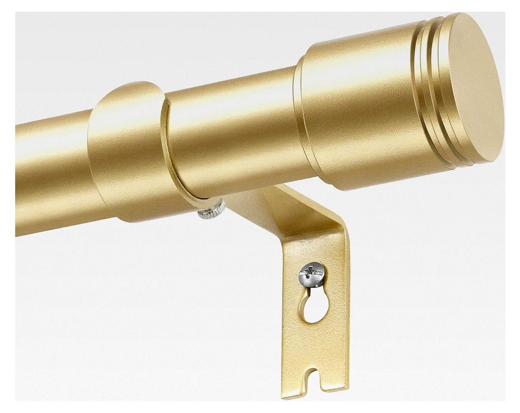 Gardinenstange Gold, Metall Vorhangstange 80 bis 218 cm für Wohnzimmer, 25 mm Durchmesser Ausziehbare Gardinenstange mit Zylindrischen Endstücken