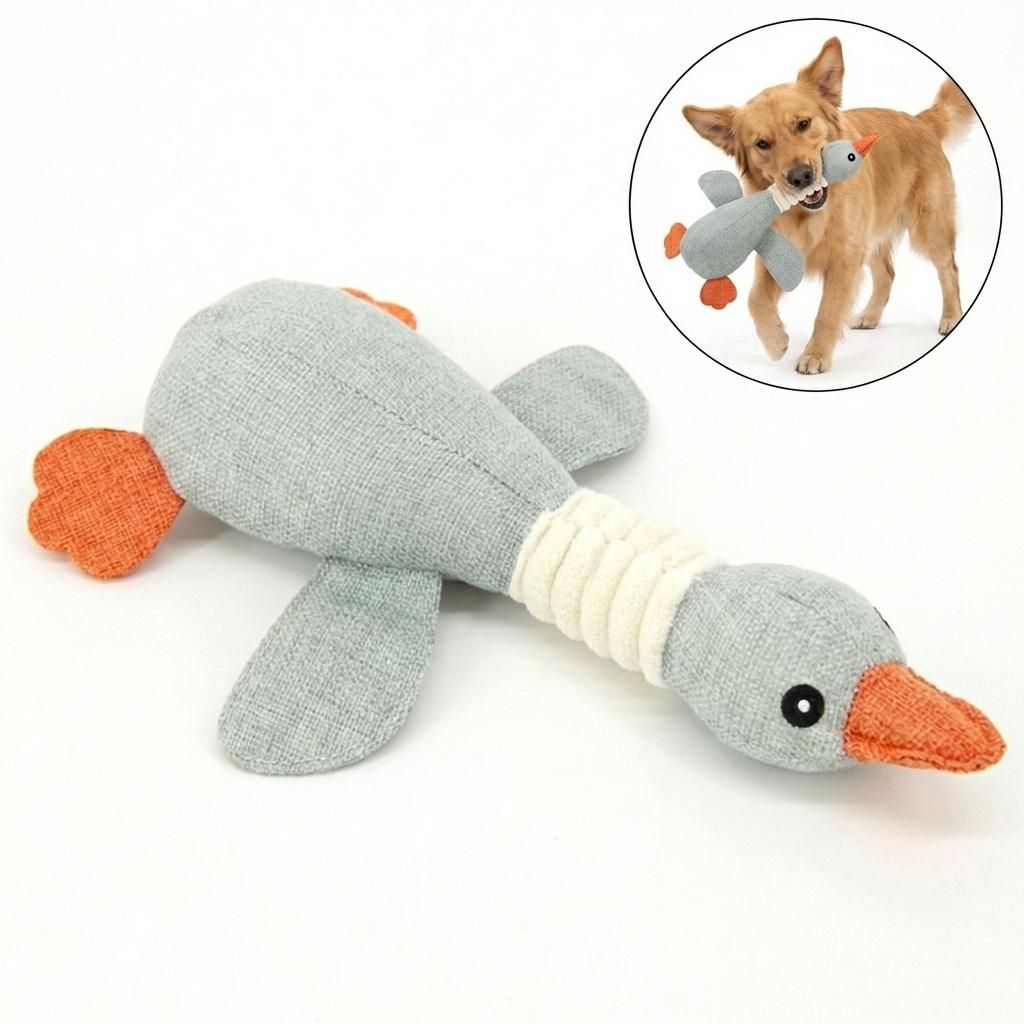 Quietschendes Hundespielzeug Gans, robustes Jute-Stofftier, Grau, 30x24cm