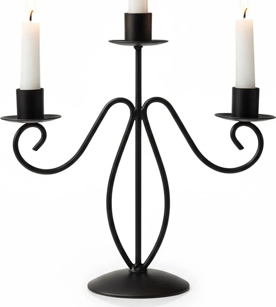 Candélabre à 3 Branches Noir Mat en Métal - Décoration de Table Chic
