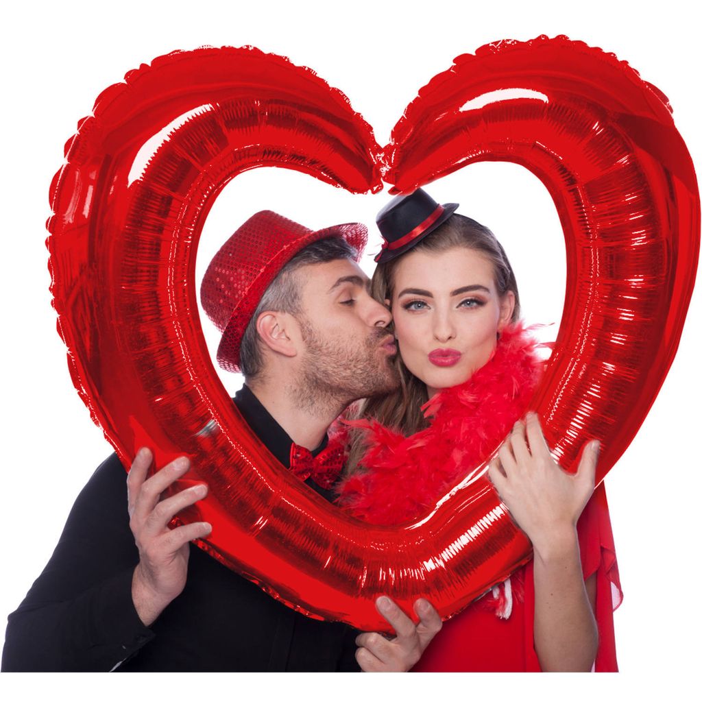 Pallone in foil a forma di cuore, cornice rossa 80x75cm Immagine del prodotto 