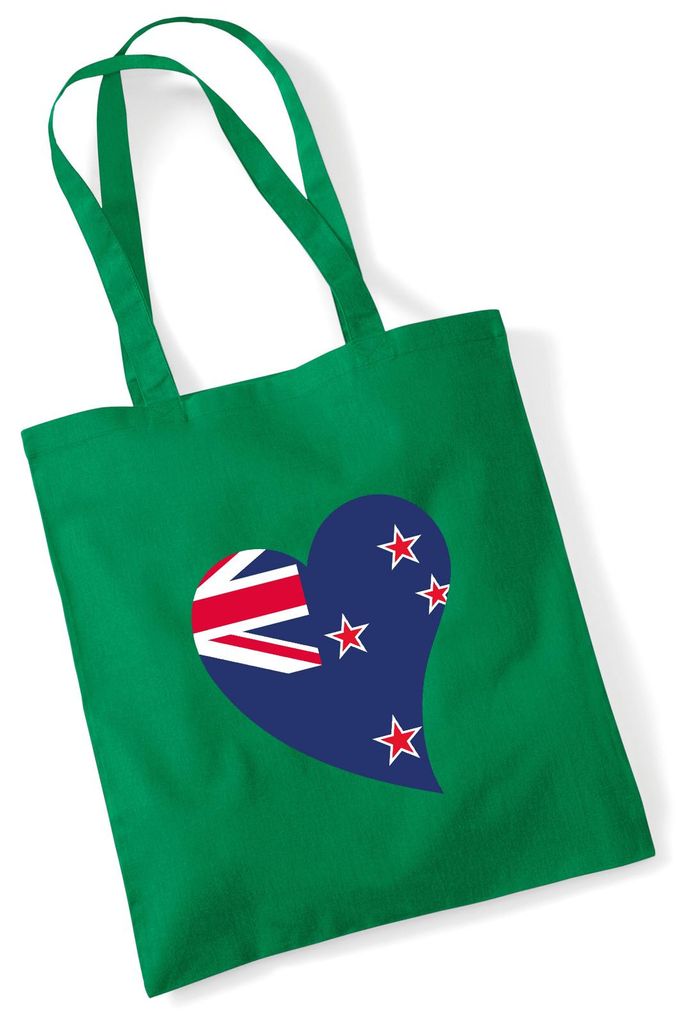 Huuraa Jutebeutel Neuseeland Flagge Herz 10 Liter Kelly Green Baumwolle Tasche Geschenkidee